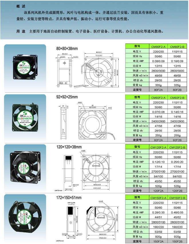 F系列散热风扇风机